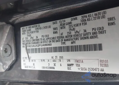 2015 Ford Escape Titanium from USA, damaged, VIN 1FMCU0JX2FUA99060